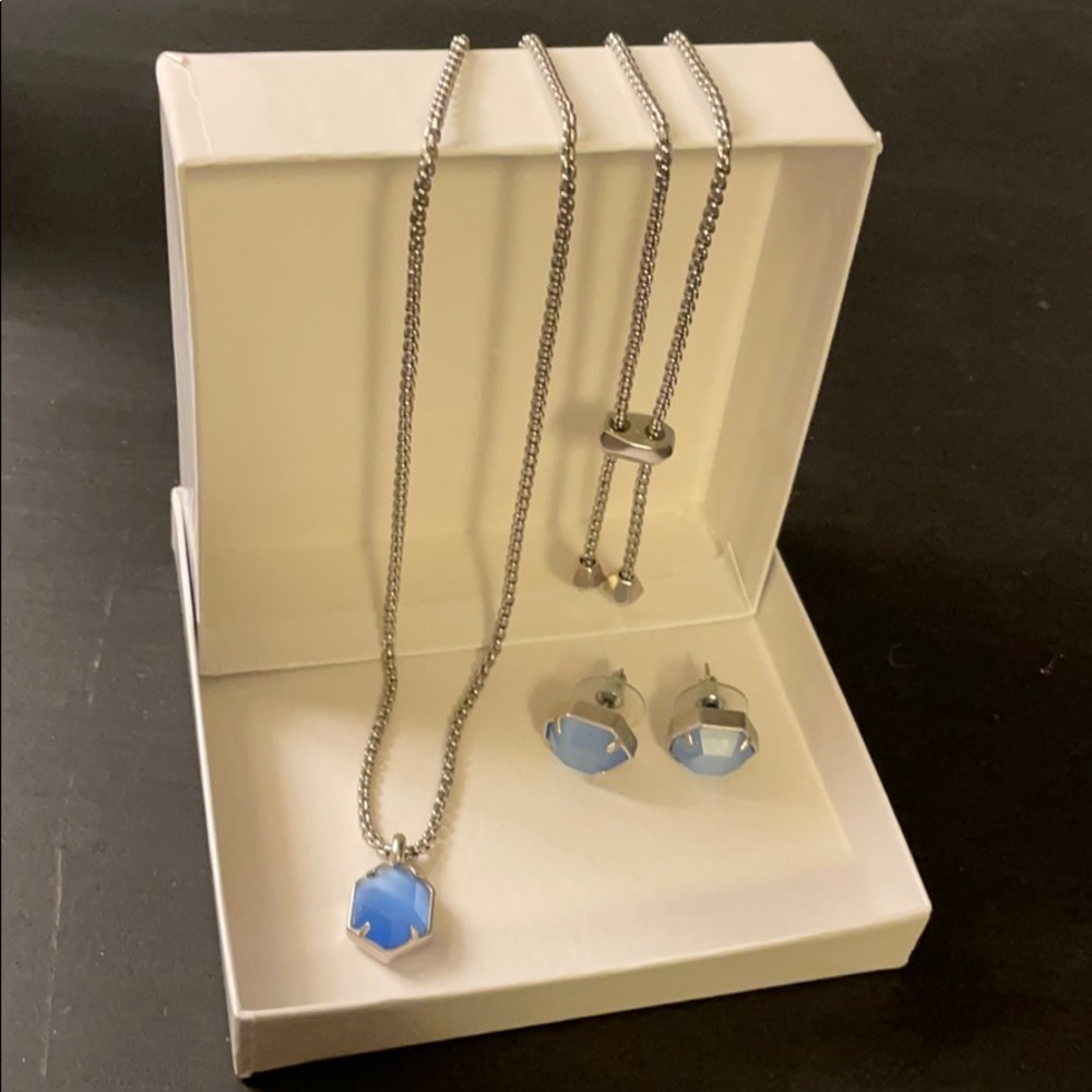 Kendra Scott blue cat eye silver set